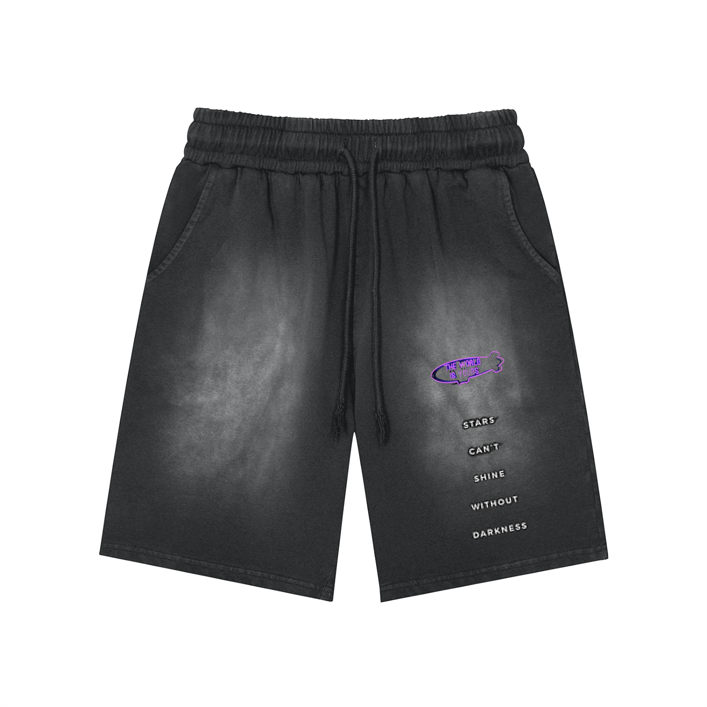 Rectangle Patch Monkey Washed Shorts